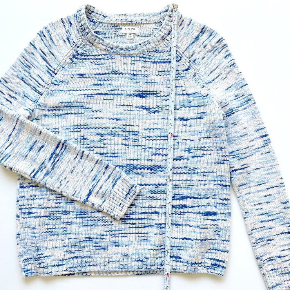 J. Crew Blue White Space Dye Marled Raglan Sleeve Cotton Knit Sweater - Picture 8 of 9